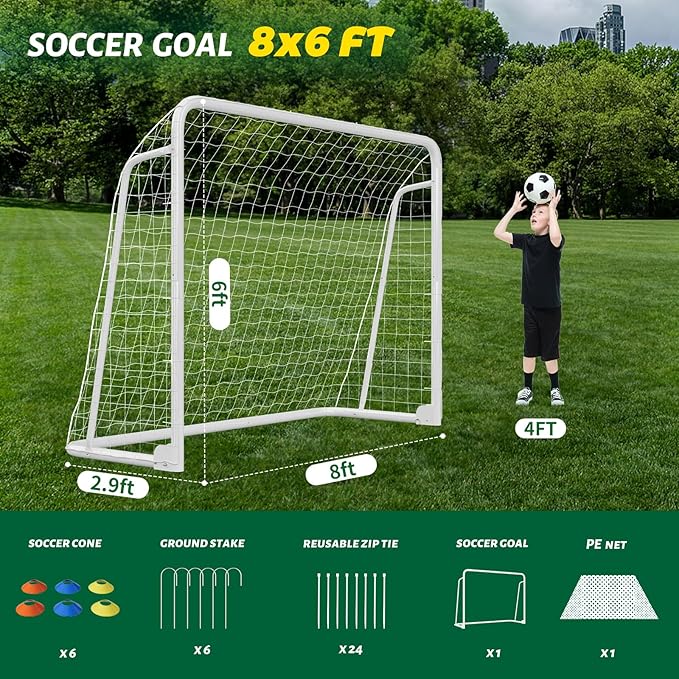 NAIZEA Soccer Goal - 12x6FT/16x7FT/10x6FT/8x6FT/6x4FT Soccer Goals for Backyard - Metal Soccer Goals for Youth Adult - Multiple Sizes Colors - Perfect for Games Indoor Outdoor Practice