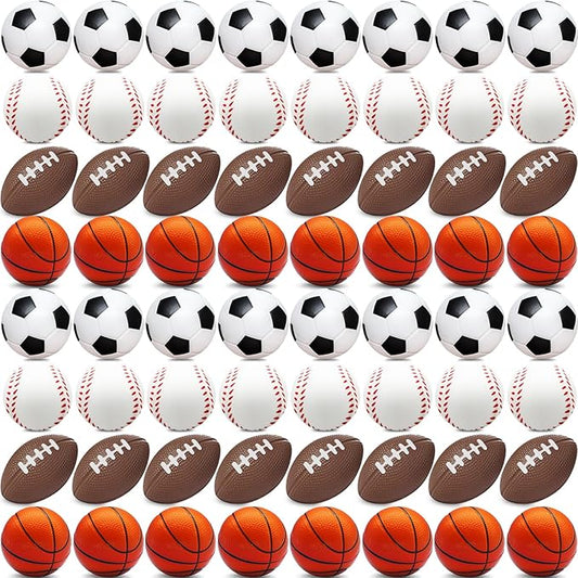 60 Pieces Sports Stress Balls for Kids Mini Footballs Ball, Soccer, Basketball, Baseball Foam Squeeze Stress Balls for Anxiety Relief Relaxation, Sport Party Favor Class Prize Birthday Pet Toys