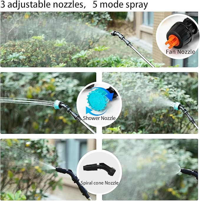 Electric Garden Sprayer, 2Gallon 8L Large Capacity Automatic Spray Bottle,Powerful Continuous Water Spraying, with 3 Rotatable Mist Nozzles and Adjustable Shoulder Strap for Lawn Yard