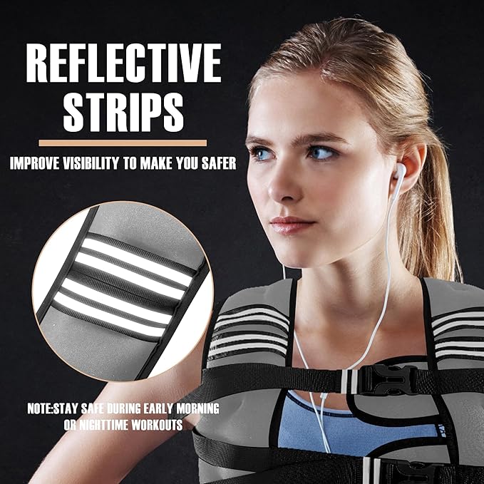 Weighted Vest Men or Women - 5/10/15/20/25/30lbs Weights with Reflective Stripe, Weighted Vest for Workout Equipment for Strength Training Running - Walking Weight Loss