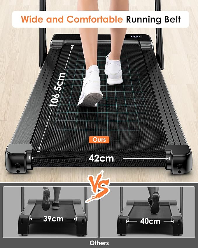 Incline Walking Pad with Handle Bar, Folding Treadmill Foldable Portable Under Desk for Home Office, Ultra Quiet <45dB, Safety Lock, 300+ LB Capacity