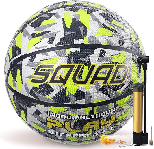 SQUAD Colored Camo Outdoor Basketball - High-Performance Rubber Basketball, Official Regulation Size 7 (29.5''), Includes Pump and Mesh Bag