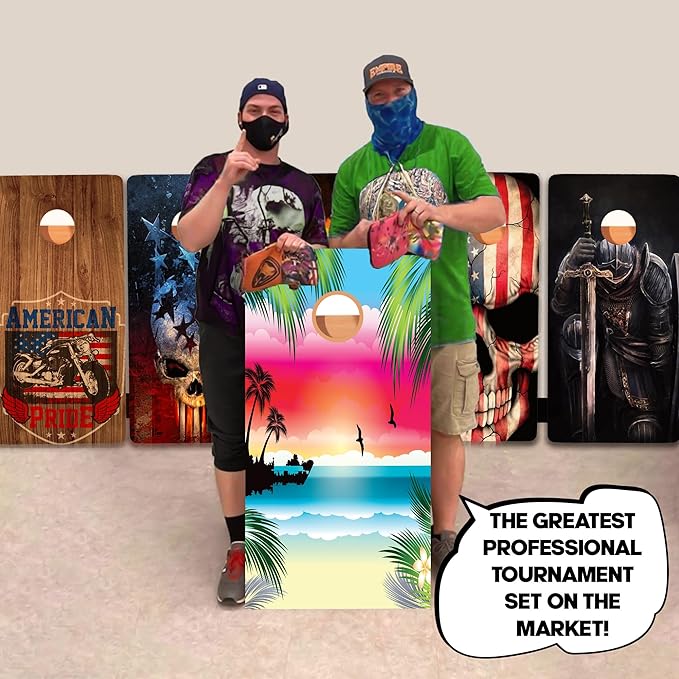CornholeGamesUSA Pro Cornhole Boards Set | Made in USA | 3/4 Baltic Birch | No Bounce | Triple Thick Legs | Two Brace & Handles, Tournament 2x4 Regulation Set with Score Tower & Cornhole Bags