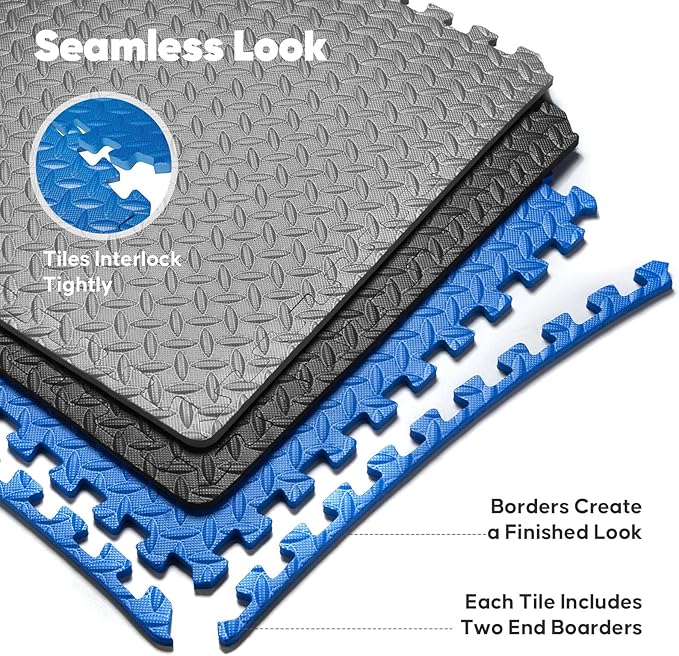 Home Gym Mat, Puzzle Exercise Mat, EVA Interlocking Foam Floor Tiles for Home Workout Equipment and Kids' Play Areas - Black, 24 in x 24 in x ½ in - 16 Tiles (Black, 16 Pack, 64 SQ FT)