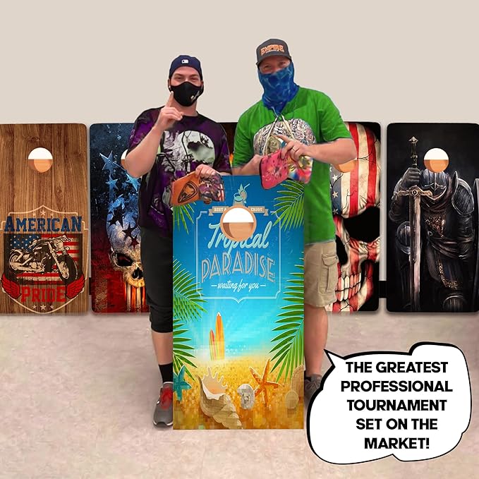 CornholeGamesUSA Pro Cornhole Boards Set | Made in USA | 3/4 Baltic Birch | No Bounce | Triple Thick Legs | Two Brace & Handles, Tournament 2x4 Regulation Set with Score Tower & Cornhole Bags