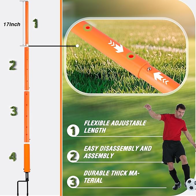 Hikeen Telescopic Length Soccer Poles Fixed & Collapsible Options Agility Training Hurdles and Football Obstacle for Teenager Soccer Training Outdoor Sports Speed Training Equipment