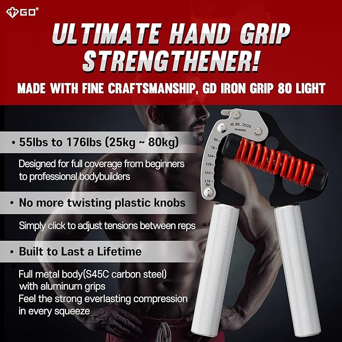 GD IRON GRIP Grip Strength Trainer Adjustable Hand Gripper Strengthener Hand Grip Exerciser Wrist Strengtheners Silent & Durable – Forearm, Finger & Hand Strength Training for Athletes, Climbers & Rehabilitation