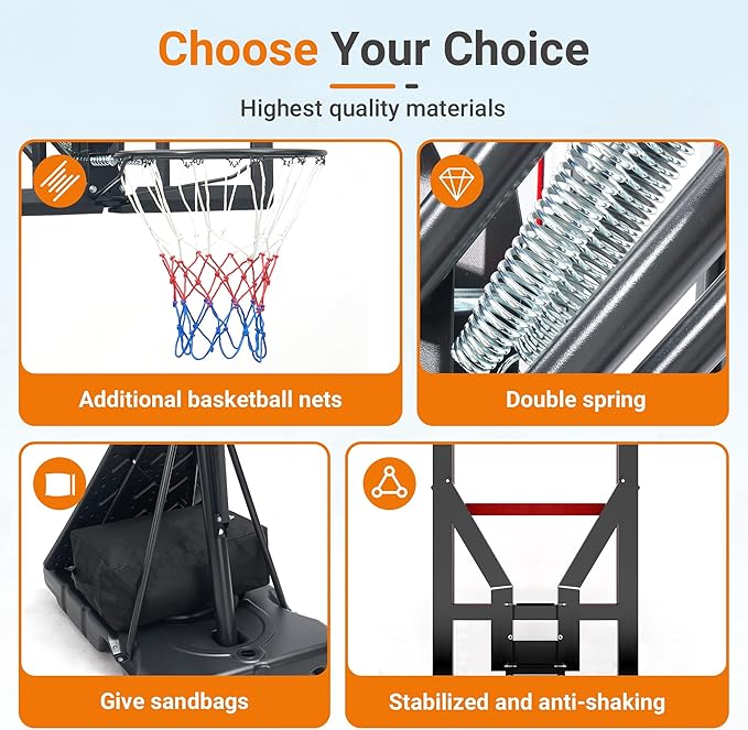 Basketball Hoop 45’’PC Shatterproof Backboard Outdoor Basket Ball Hoop Indoor 4.4-10FT Adjustable Basketball Goal w/Basketball Accessories Net Rim Toddler Basketball Hoop for Kids