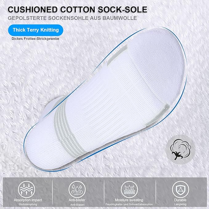 6-Pair Cushion Sports Socks Men Women Tennis Sock Ankle-support for Basketball Baseball Running Hiking Padel..