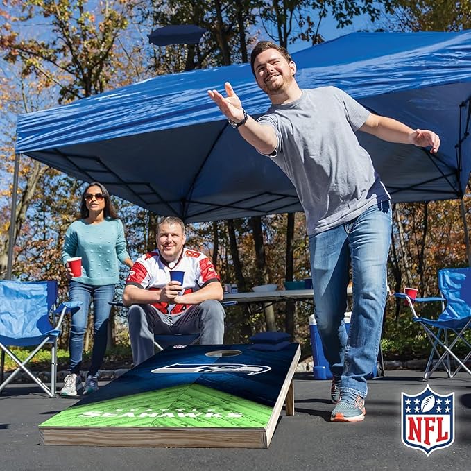 Wild Sports NFL Football 2' x 4' Regulation Size Solid Wood Cornhole Set with Direct Print HD Team Graphics Great Gift for Any Football Fan! Bean Bag Toss Family Outdoor Game