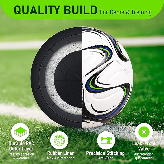 Soccer Ball Size 5 with Pump, Official Size and Weight Soccer Ball for Adults, Indoor Outdoor Training Practice Match Game Play, Ideal Sports Gifts