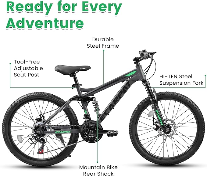 24/26/27.5 Inch Mountain Bike, Dual Full Suspension 21 Speed Womens Mens Mountain Bikes, Commuter Bike with Carbon Steel Frame and Dual Disc Brakes