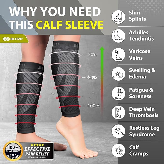 BLITZU Calf Compression Sleeve for Men & Women Footless Compression Socks Support Runners Leg Sleeve Shin Splints Pain Relief