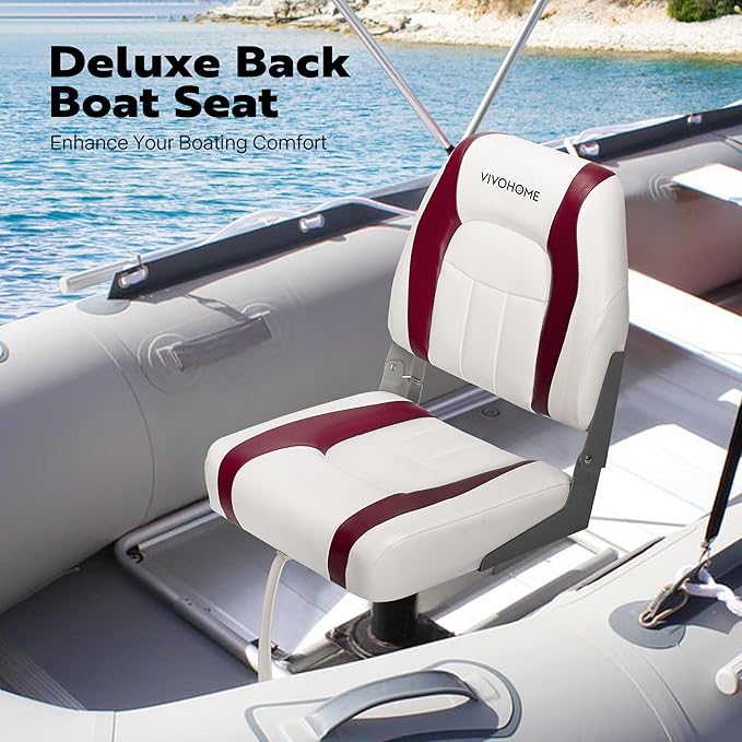 VIVOHOME Folding Low Back Boat Seats 2 Pack, Waterproof Boat Captain Chairs, 4 Mounting Screws Included, White and Red