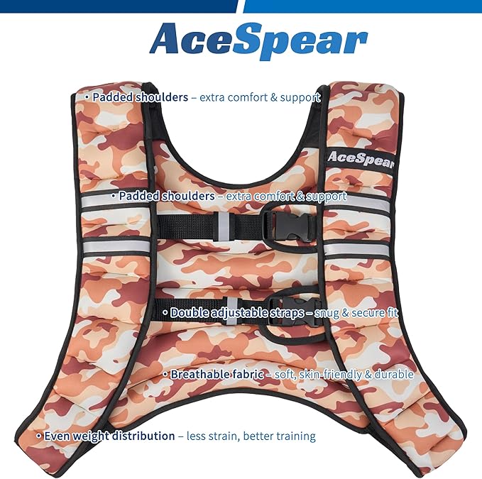 AceSpear Weighted Vest for Men Women 6lbs/8lbs/10lbs/12lbs/14lbs/16lbs/18lbs Body Weight Vest with Reflective Stripe for Running Walking Jogging Fitness Strength Training Workout