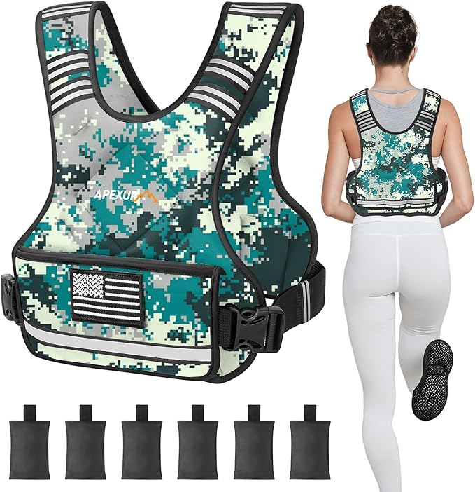 APEXUP Adjustable Weighted Vest, 4-10lb/12-18lb/20-32lb Vest with 6 Ironsand Weights and Large Pocket, Weight Vest for Men Women Strength Training, Running, Walking