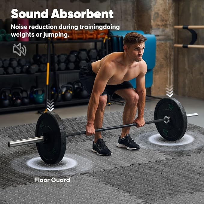 Home Gym Mat, Puzzle Exercise Mat, EVA Interlocking Foam Floor Tiles for Home Workout Equipment and Kids' Play Areas - Grey, 24 in x 24 in x ½ in - 16 Tiles (Grey, 16 Pack, 64 SQ FT)