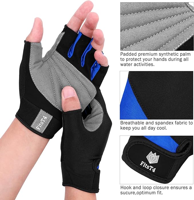FitsT4 Sports Half Finger Padded Palm Gloves for Diving, Sailing, Jet Skiing, Stand-UP Boarding, Kayaking and Water Skiing, Suitable for Men&Women&Youth
