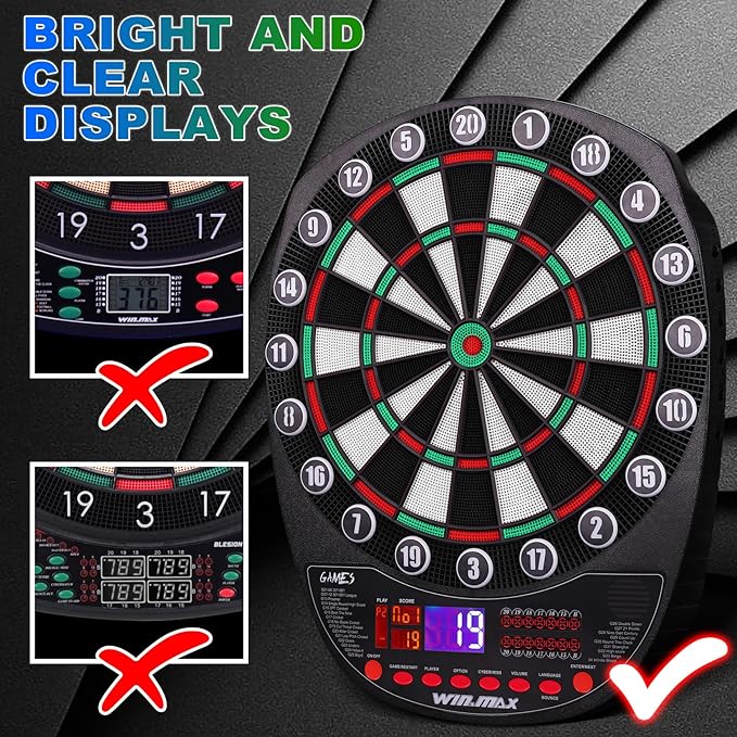 WIN.MAX Electronic Dart Board Soft Tip Dartboard Set LED Displays 3 Languages with 12 Darts 100 Tips Power Adapter