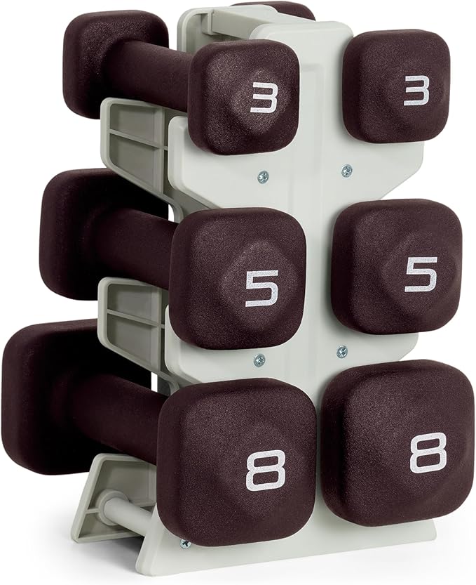 Tone Fitness Neoprene Dumbbell Set with Storage Rack – Non-Slip, Anti-Roll Hand Weights for Home Gym Workouts | 20 lb, 32 lb, & 50 lb Options