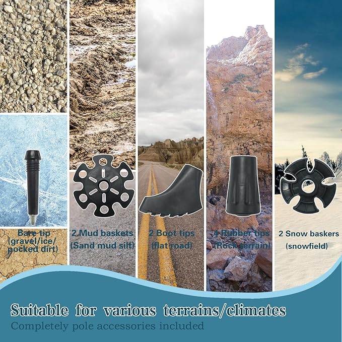 Trekking Poles - Lightweight, Collapsible, Adjustable Hiking Poles with Quick Flip Lock, 7075 Aluminum, Natural Cork Grip, Anti Shock Walking Sticks for All Terrain, Men and Women, 2 Pack