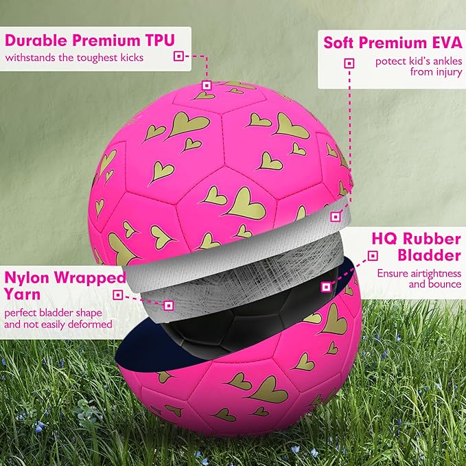 Soccer Balls Size 3 for Girls Soccer Ball for Kids Aged 4-6 6-8 Beginners Outdoors Sports Ball Recreation Playing Ball Birthday Christmas Back to School Gifts