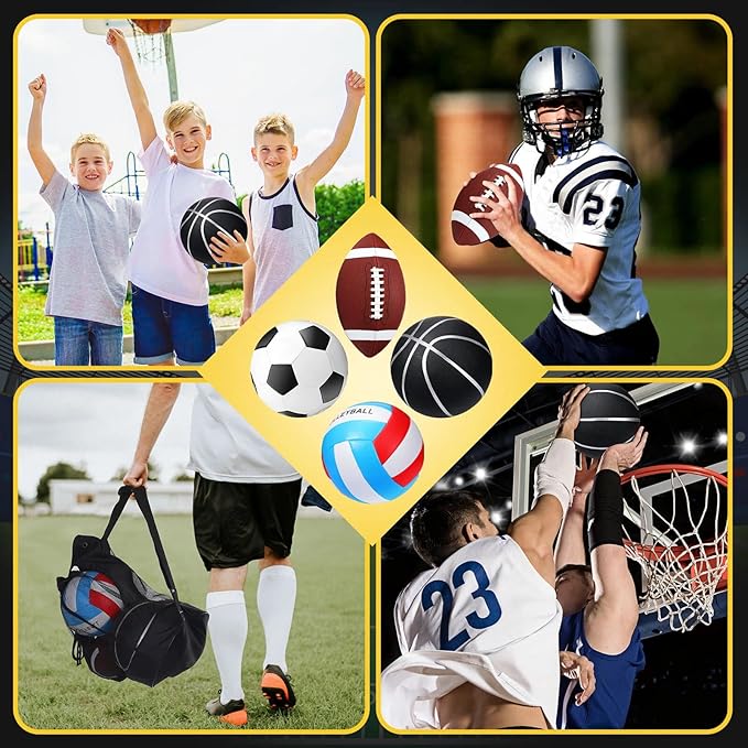 Jerify 4 Pcs Sport Balls Set Official Size Athletic Balls Include Soccer, Football, Basketball, Volleyball for Indoor Outdoor Game Teens Youth Adult Operation Christmas Ball Gifts