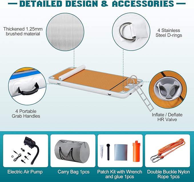 Specraft Inflatable Floating Dock, Non-Slip Air Dock Platform loating Island Raft with Rope Ladder for Pool Lake Beach Ocean