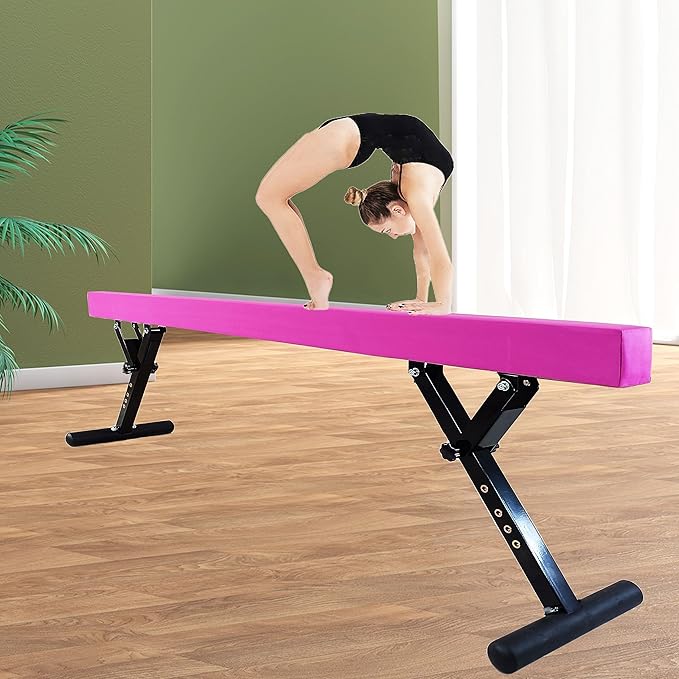 Adjustable Balance Beam Gymnastics Beam 8 FT Adjustable Height Beams for Kids, High and Low Floor Beams,Gymnastics Equipment for Kids Adults Training at Home and Gym Center
