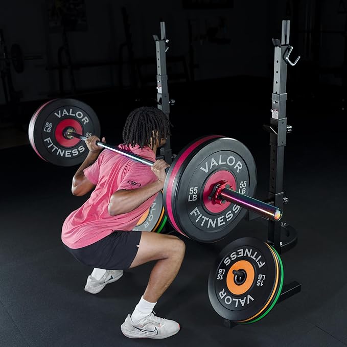 Valor Fitness Adjustable Power Squat Rack with J-Hooks, Locking Safety Catches, and Plate Storage – Home Gym Bench Press Station – Max Weight 475 lbs