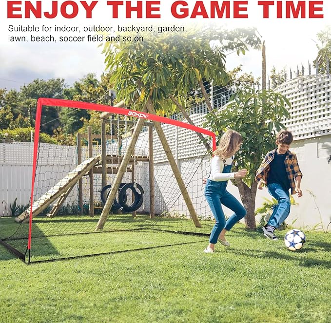 BOHEN 11x5.5 FT/9x5 FT/6x4 FT Portable Metal Soccer Goal for Backyard with Carry Bag - Fun for Outdoor Indoor Training Games for Kids and Adult, Easy Storage and Transportation