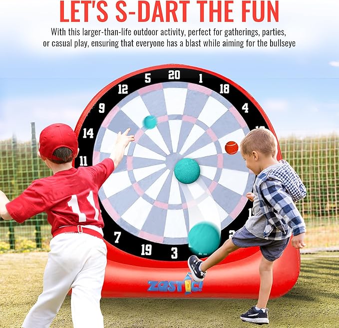 Giant Inflatable 6ft Tall Kick & Throw Darts Game | Soccer Darts Inflatable Dart Board with 6 Kick Balls, 6 Tennis Balls & Pumps | Perfect for Giant Yard Games, Giant Inflatable Games & Carnival Games