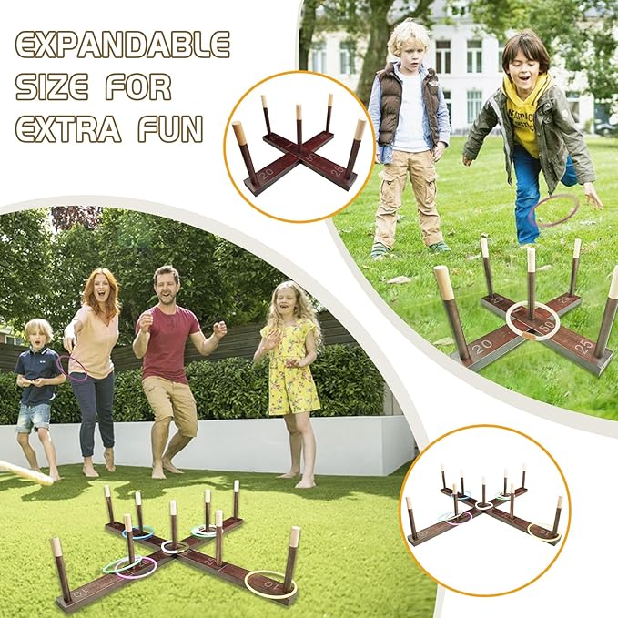 Ring Toss Game Outdoor - 33" Extra Large Outdoor Games for Adults and Family, Beechwood Giant Backyard Games, Ring Toss Game for Adults and Kids with 30 Rings & Carrying Bag