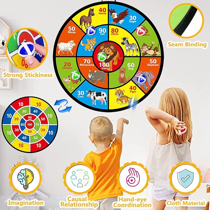 Dart Board for Kids Ages 4-8 - 29" Double-Sided Dart Board with Sticky Balls and Darts,Boys Toys for Ages 8-13,Valentines Day Gifts for 7 8 9 10 11 12 13 14 Year Old, Indoor/Outdoor Party Game Toys