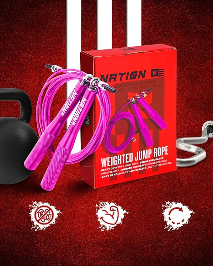 WOD Nation Jump Rope - Pink Handles, 10 ft Adjustable - Aluminum Speed Cable with 360° Smooth Rotation & Tangle-Free Design - Boxing Jump Rope for Men & Women