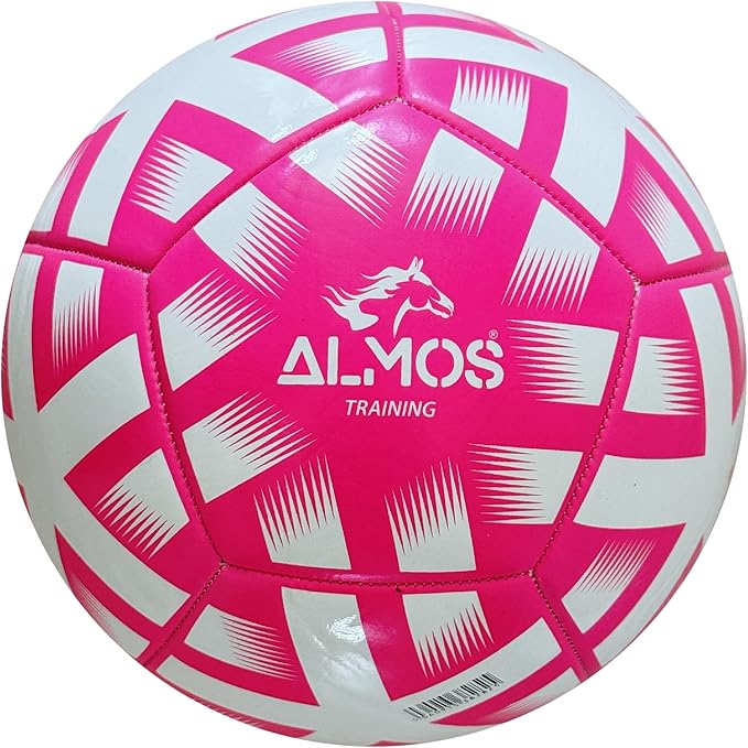 Almos Training Soccer Ball – for Club Match, Training, Match Performance, Indoor & Outdoor Soccer, Suitable for Grass & Astro | PVC Soccer Ball | Size 4 & Size 5 for Adult Soccer Players, Pink |