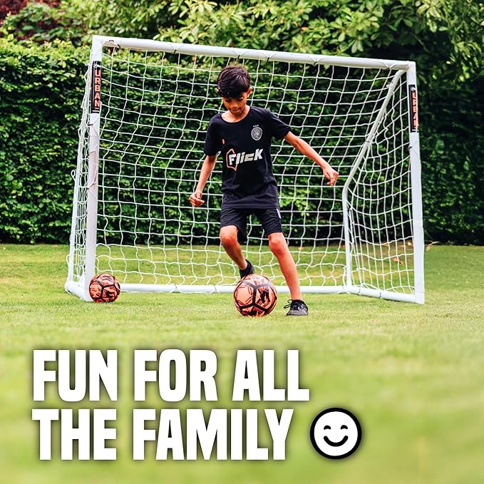 Flick Ultimate All Weather uPVC Soccer Goal with UV treated 70mm thick posts, integrated locking system, and strengthened corners 12x6