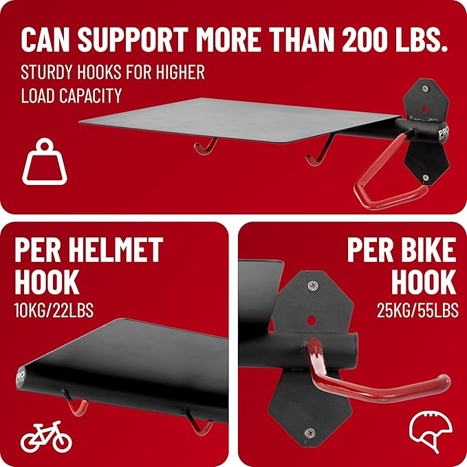 PRO BIKE TOOL Bike Storage Rack - Indoor Bike Rack for Bicycle and Accessories - Compact Steel Bike Holder - Easy Installation - Black and Red - Durable Metal Construction for Home or Garage