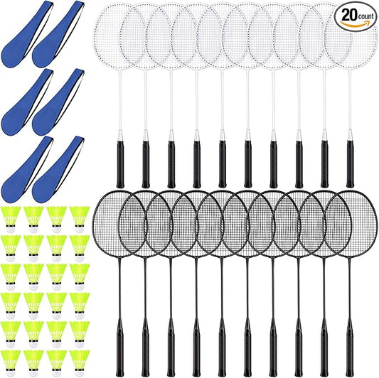 20 Pcs Badminton Rackets Set with 24 Shuttlecocks and 6 Carrying Bags, Sturdy Lightweight Badminton Rackets Racquet for Adults Beginners Indoor Outdoor Backyards