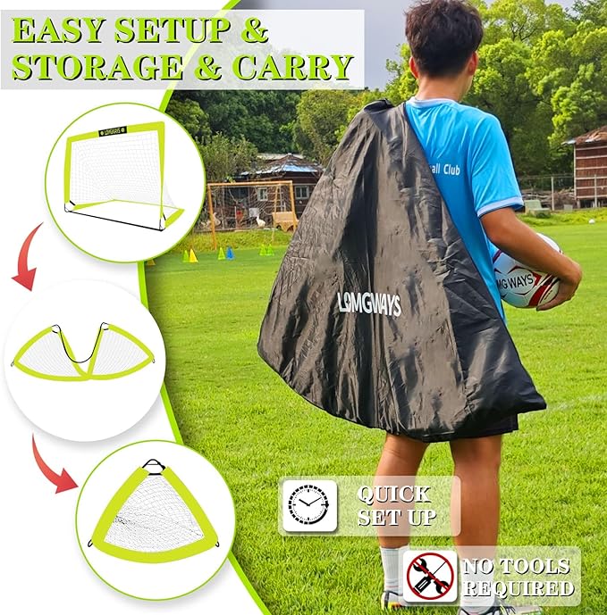 Soccer Goal – Foldable Frame Net for Kids + Youth – Indoor + Outdoor Soccer Goal with Carry Bag – Easy Setup – Multiple Sizes for Practice & Games