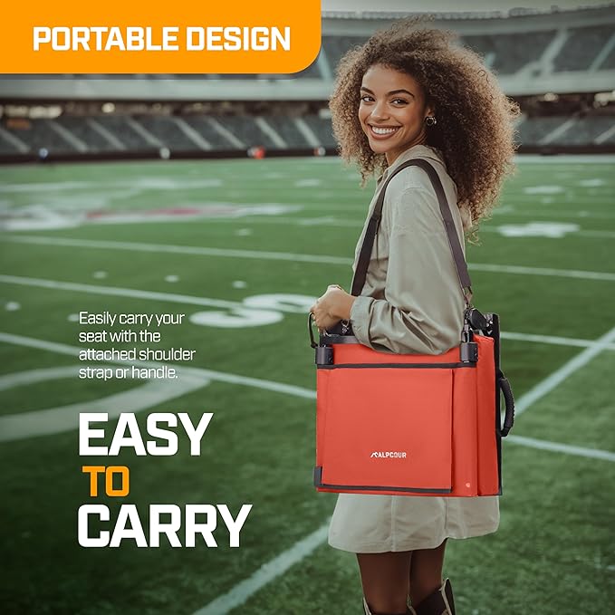 Extra Wide Folding Reclining Stadium Seat with Back Suppot for Bleachers, Bleacher Hooks, Thick Cushion, Cup Holder, Storage Pockets – Portable Chair for Kayak, Canoe, Paddle Board, Concerts, & Sports