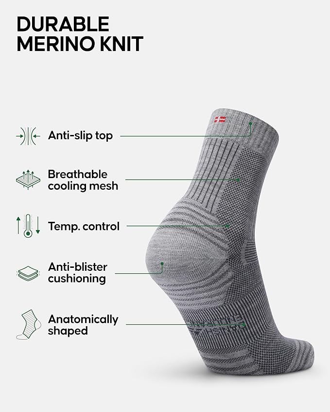 DANISH ENDURANCE Light Hiking Socks, Merino Wool Socks, Anti Blister, Sweat Wicking, Breathable, Men & Women, 3 or 5-Pack