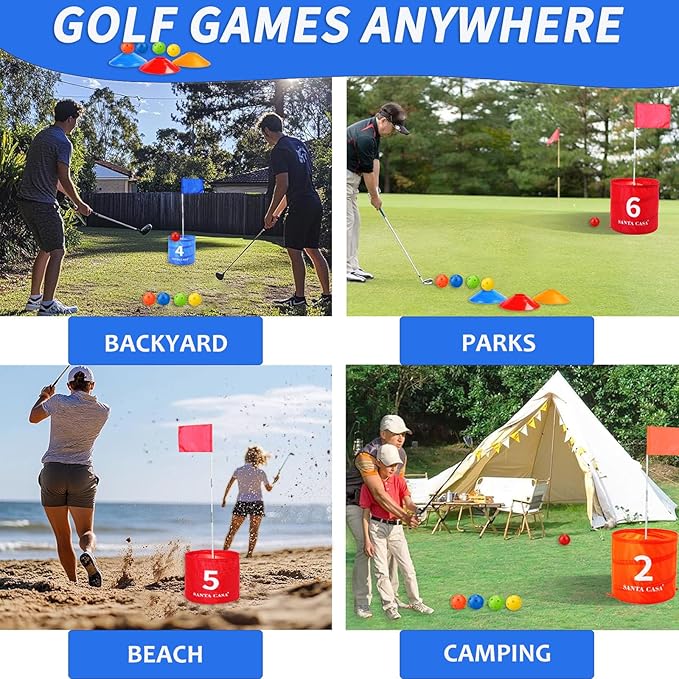 SANTA CASA Golf Backyard Bucket Game - 6-Hole Portable Chipping Practice Set for Adults, Kids & Pros, Lawn Golf Training, Family Fun at Beach & Park, for Dad (Father's Day) - Excluding Golf Club