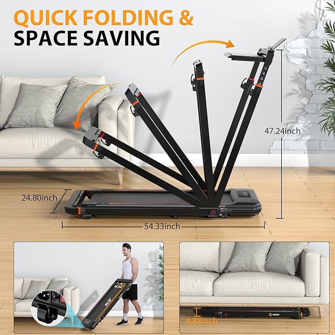 Walking Pad Treadmill with Desk Workstation, 3.0HP Under Desk Treadmills with 8% Incline Handle Bar, Foldable Portable Treadmill for Home Office, 300lbs Capacity, Remote Control, APP