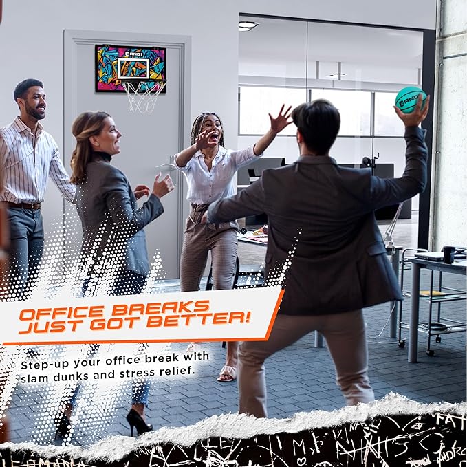 AND1 Over the Door Mini Basketball Hoop: 18x12 Shatterproof Backboard, 2 Mini Basketballs, and Hand Pump Included- Ultimate Indoor Basketball Accessory for Kids and Adults, No Tools Required