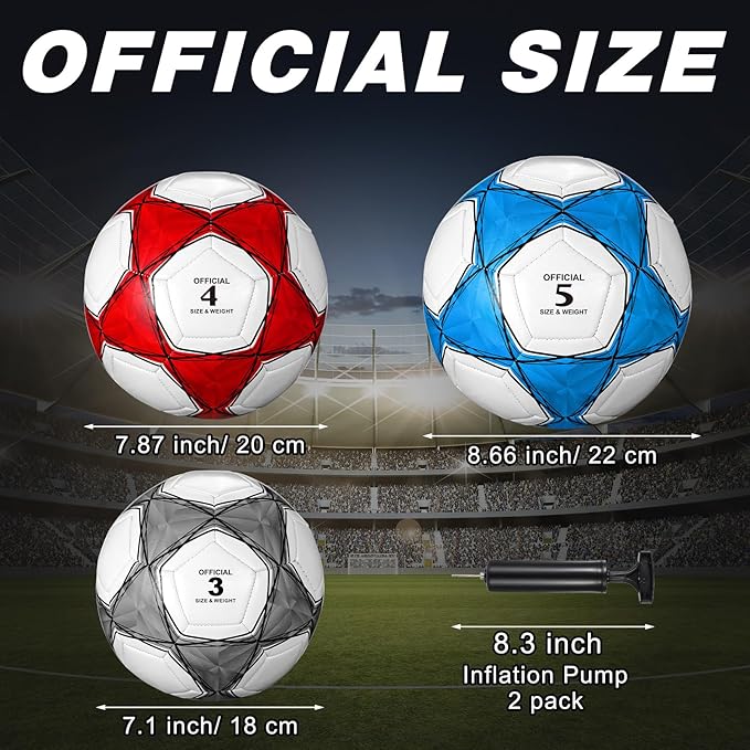 Deekin 12 Pcs Soccer Balls Bulk with Pump Deflated Sizes 3, 4, 5, Official Size Sport Soccer Ball Training Ball for Kids Youth Adult Game Match School Training Accessories Party Gift