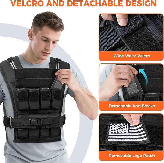 BAGAIL Weighted Vest Men, 20lbs/30lbs/40lbs Adjustable Weighted Vest for Woman with Removable Iron Weights, Women’s Weight Vest for Walking, Rucking, Running, Strength training
