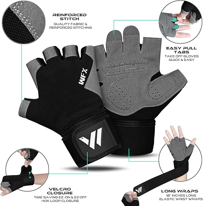 Gym Gloves Fitness Training Anti Slip Shock-Absorbing Weight Lifting Gloves Padded Grip Breathable Fingerless Workout Support for Men Women Cycling Exercise