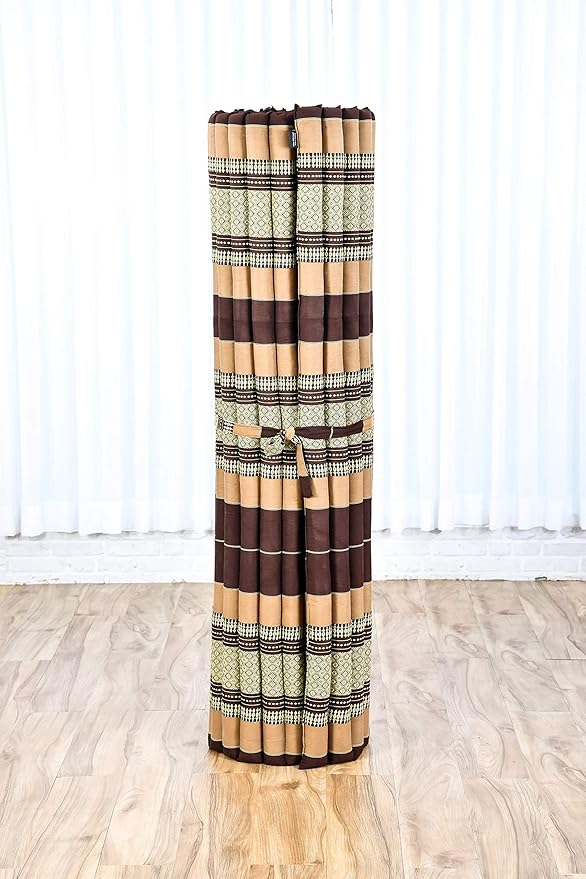 Leewadee - Foldable Floor Mattress - Japanese Roll Up Futon -Trifold Tatami Mat- Guest Floor Bed - Camping Mattress - Thai Massage Mat, Kapok Filled, 75 x 57 inches, Brown
