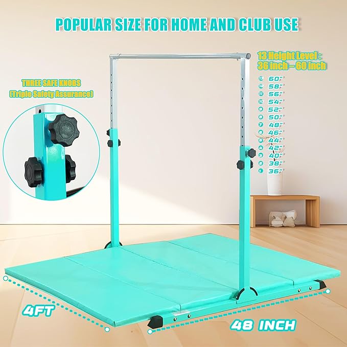 MARFULA Gymnastic Bar for Kids Gymnastic Kip Bar Horizontal Bar Gymnastic Training Equipment for Kids 3-15 Years Home and Club Use